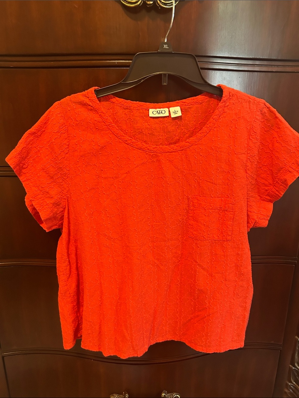 Cato Women's Short Sleeve Textured Tee - Red Orange
